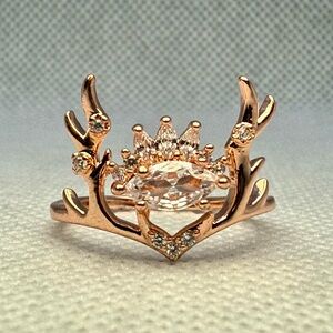 New Rose Gold Antler Crown Ring: Fantasy-Inspired Statement Jewelry, Size 8